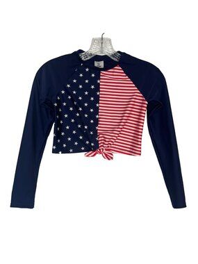 Art Class Swim Rash Guard Girls Large Red White Blue Patriotic
